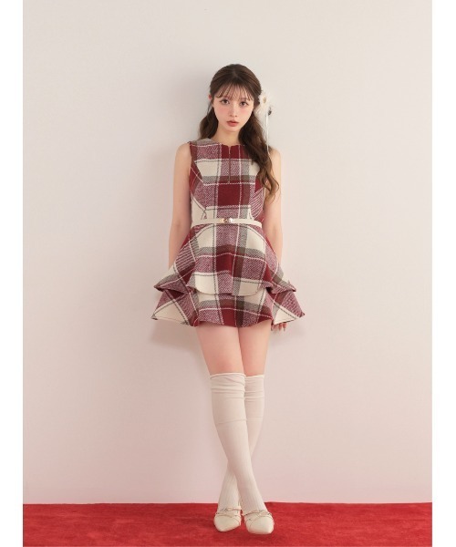 M me eme(エムミーエメ)の「Autumn check flare mini onepiece(eme10629)(ワンピース・レディース・ピンク/レッド・FREE)」の10枚目の写真