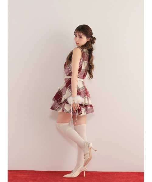 M me eme(エムミーエメ)の「Autumn check flare mini onepiece(eme10629)(ワンピース・レディース・ピンク/レッド・FREE)」の8枚目の写真