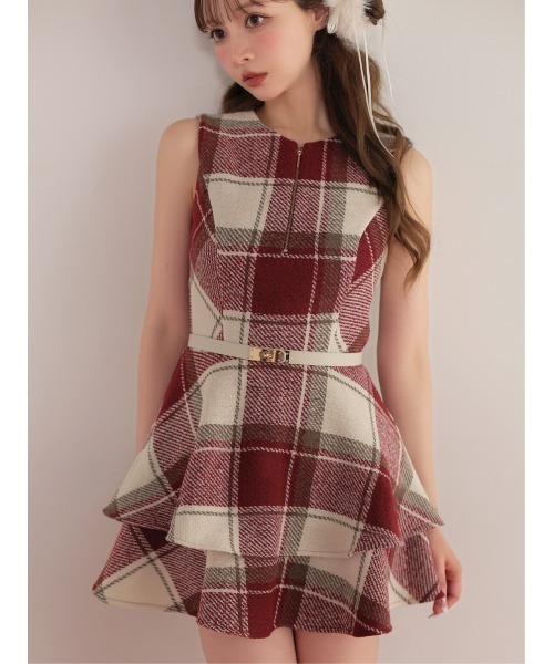 M me eme(エムミーエメ)の「Autumn check flare mini onepiece(eme10629)(ワンピース・レディース・ピンク/レッド・FREE)」の12枚目の写真