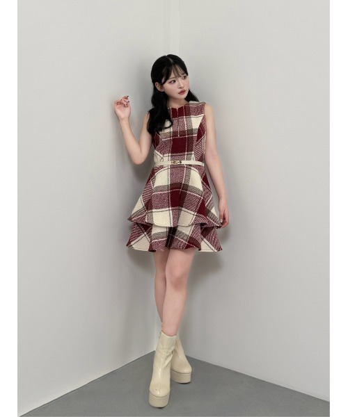 M me eme(エムミーエメ)の「Autumn check flare mini onepiece(eme10629)(ワンピース・レディース・ピンク/レッド・FREE)」の16枚目の写真