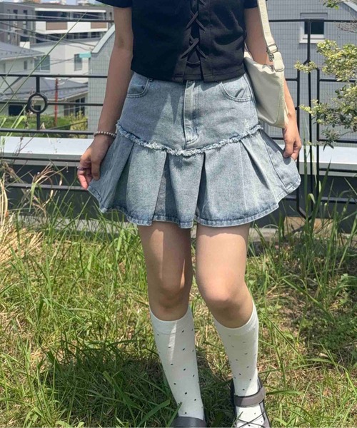 AS KNOW AS plus(アズノゥアズプラス)の「☆ボックスプリーツデニムミニスカート(デニムスカート・レディース・ブラック系/ブルー系/イエロー系・FREE)」の22枚目の写真