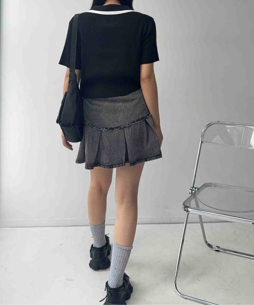 AS KNOW AS plus(アズノゥアズプラス)の「☆ボックスプリーツデニムミニスカート(デニムスカート・レディース・ブラック系/ブルー系/イエロー系・FREE)」の8枚目の写真