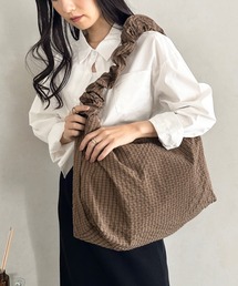 【A4A5収納可】 チェック柄 シャーリング サイドポケット ショルダーバッグ