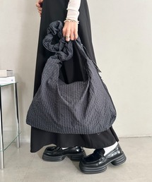 【A4A5収納可】 チェック柄 シャーリング サイドポケット ショルダーバッグ