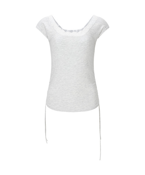 PLEASENOFOLLOW(プリーズノーフォロー)の「Maya Lace Shirring Short Top (White Melange)(Tシャツ/カットソー・レディース・その他・FREE)」の2枚目の写真