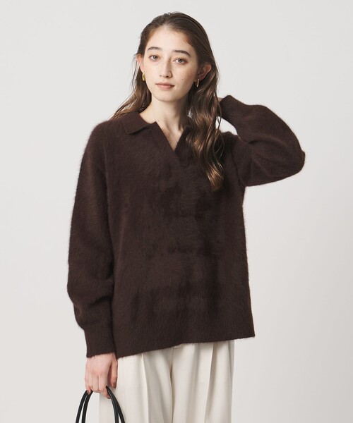 UNITED ARROWS(ユナイテッドアローズ)の「フォックスカシミヤ スキッパー プルオーバー ニット(ニット/セーター・レディース・ダークブラウン/ライトブルー/ネイビー・FREE)」の1枚目の写真