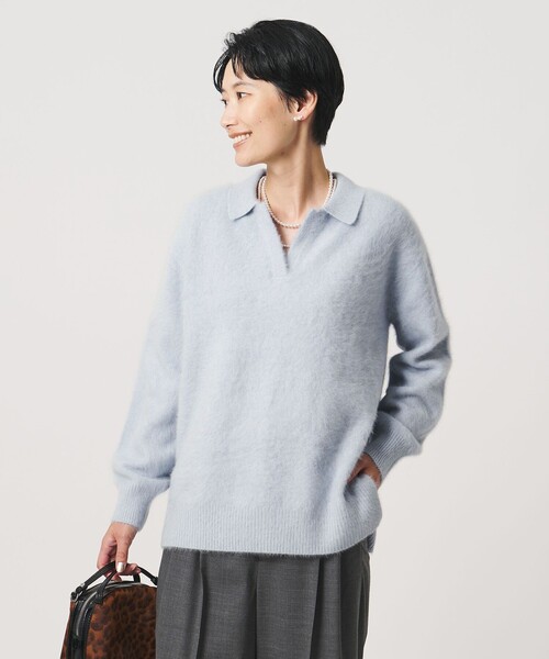 UNITED ARROWS(ユナイテッドアローズ)の「フォックスカシミヤ スキッパー プルオーバー ニット(ニット/セーター・レディース・ダークブラウン/ライトブルー/ネイビー・FREE)」の2枚目の写真