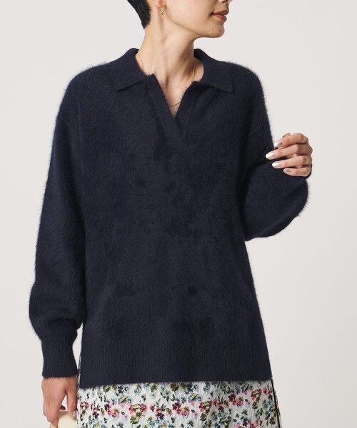 UNITED ARROWS(ユナイテッドアローズ)の「フォックスカシミヤ スキッパー プルオーバー ニット(ニット/セーター・レディース・ダークブラウン/ライトブルー/ネイビー・FREE)」の7枚目の写真