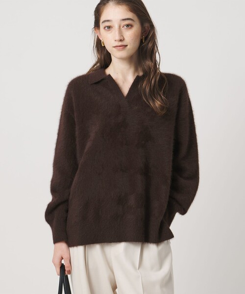 UNITED ARROWS(ユナイテッドアローズ)の「フォックスカシミヤ スキッパー プルオーバー ニット(ニット/セーター・レディース・ダークブラウン/ライトブルー/ネイビー・FREE)」の9枚目の写真