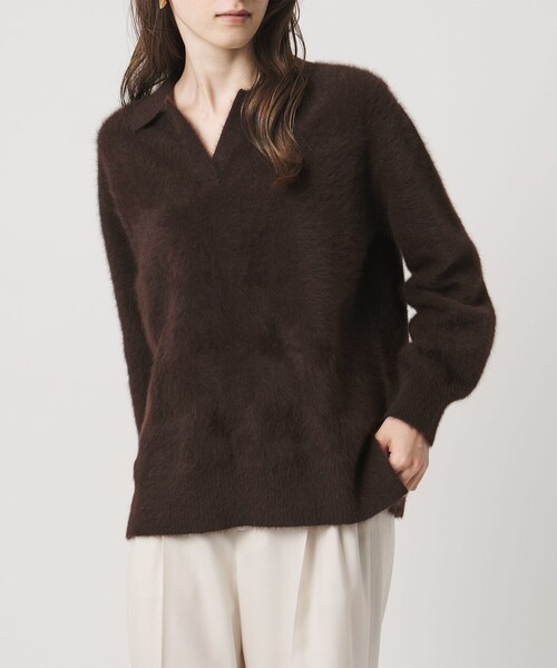 UNITED ARROWS(ユナイテッドアローズ)の「フォックスカシミヤ スキッパー プルオーバー ニット(ニット/セーター・レディース・ダークブラウン/ライトブルー/ネイビー・FREE)」の11枚目の写真