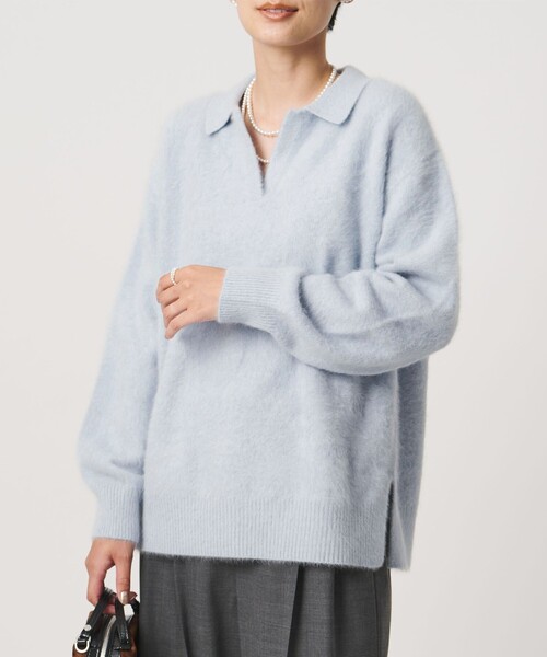 UNITED ARROWS(ユナイテッドアローズ)の「フォックスカシミヤ スキッパー プルオーバー ニット(ニット/セーター・レディース・ダークブラウン/ライトブルー/ネイビー・FREE)」の18枚目の写真