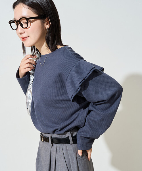 FREAK'S STORE(フリークスストア)の「限定展開 ワッフル フリル 袖 ロングスリーブ プルオーバー(Tシャツ/カットソー・レディース・グレー/ネイビー/レッド/ナチュラル/チャコールグレー/ブラウン・フリ-)」の8枚目の写真