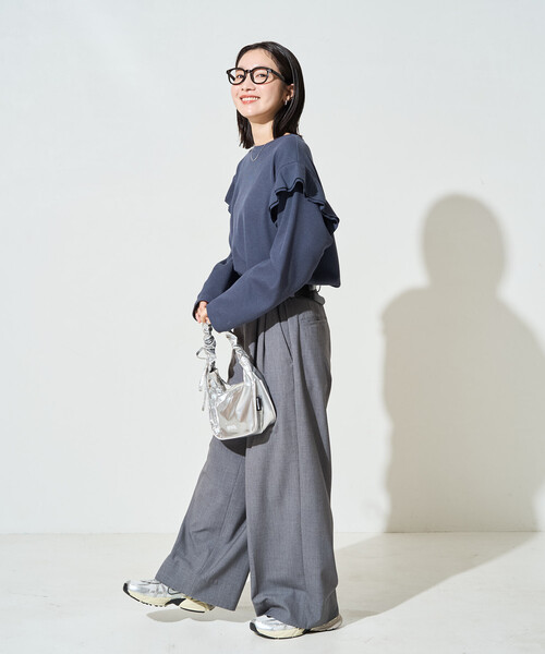 FREAK'S STORE(フリークスストア)の「限定展開 ワッフル フリル 袖 ロングスリーブ プルオーバー(Tシャツ/カットソー・レディース・グレー/ネイビー/レッド/ナチュラル/チャコールグレー/ブラウン・フリ-)」の13枚目の写真