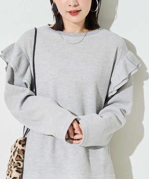 FREAK'S STORE(フリークスストア)の「限定展開 ワッフル フリル 袖 ロングスリーブ プルオーバー(Tシャツ/カットソー・レディース・グレー/ネイビー/レッド/ナチュラル/チャコールグレー/ブラウン・フリ-)」の15枚目の写真