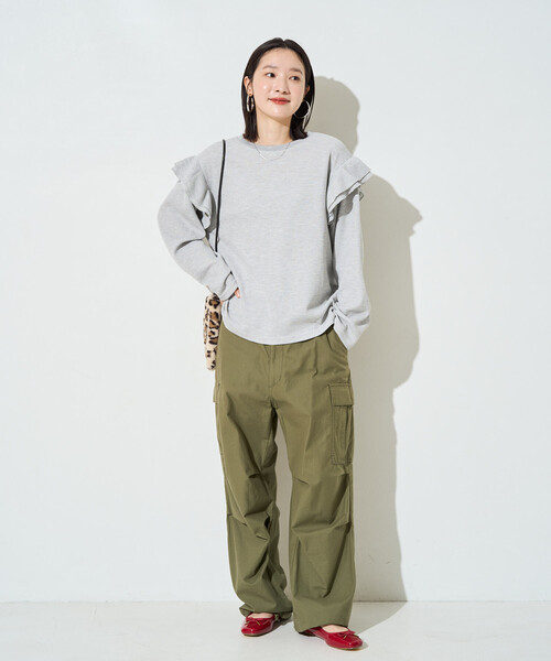 FREAK'S STORE(フリークスストア)の「限定展開 ワッフル フリル 袖 ロングスリーブ プルオーバー(Tシャツ/カットソー・レディース・グレー/ネイビー/レッド/ナチュラル/チャコールグレー/ブラウン・フリ-)」の21枚目の写真
