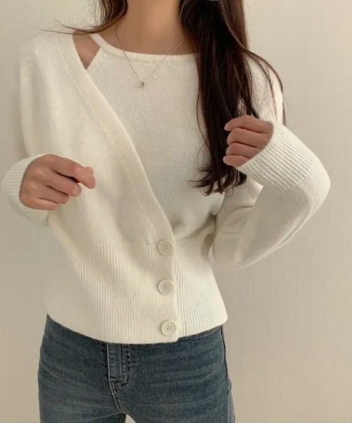 Beststore(ベストストア)の「アシンメトリーボタンラップニットトップス(ニット/セーター・レディース・ベージュ/レッド/ピンク/オフホワイト/イエロー/ダークグレー/ダークブルー/ブラック・FREE)」の21枚目の写真