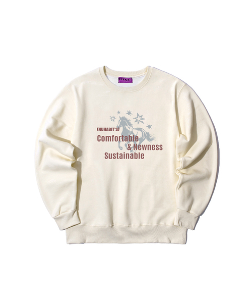 NUHABIT（ニューハビット）の「N/H NEWNESS オーバーサイズ 裏起毛 スウェット (GOM4-6NH1377)（スウェット・メンズ・ブラック/ホワイト/ネイビー/ライトグレー/チャコールグレー/アイボリー・MEDIUM/LARGE/X-LARGE）」の3枚目の写真