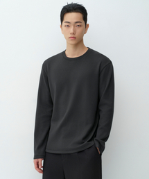 レギュラークルーネック長袖ニットTシャツ[ブラック]