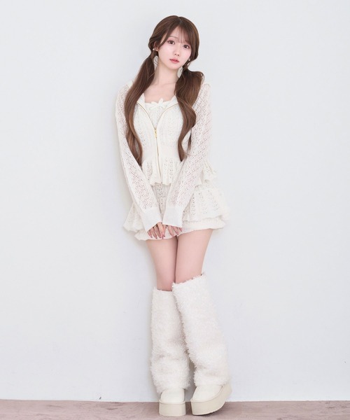 Rose Muse（ロゼミューズ）の「Crochet knit hoodie pants set（セットアップ・レディース・オフホワイト/ピンク・FREE）」の6枚目の写真