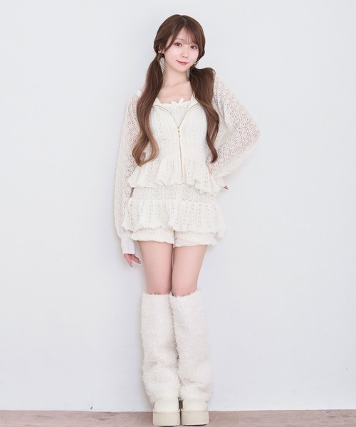 Rose Muse（ロゼミューズ）の「Crochet knit hoodie pants set（セットアップ・レディース・オフホワイト/ピンク・FREE）」の7枚目の写真