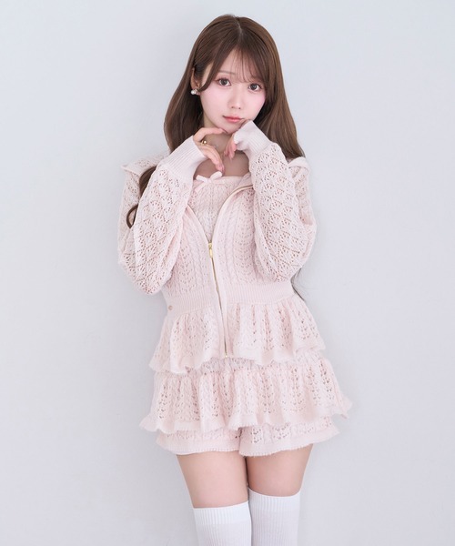 Rose Muse（ロゼミューズ）の「Crochet knit hoodie pants set（セットアップ・レディース・オフホワイト/ピンク・FREE）」の12枚目の写真