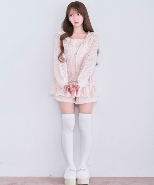 Rose Muse（ロゼミューズ）の「Crochet knit hoodie pants set（セットアップ・レディース・オフホワイト/ピンク・FREE）」の13枚目の写真