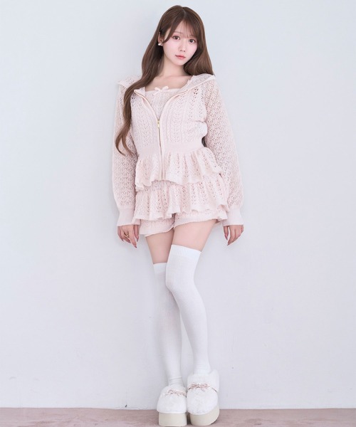 Rose Muse（ロゼミューズ）の「Crochet knit hoodie pants set（セットアップ・レディース・オフホワイト/ピンク・FREE）」の14枚目の写真