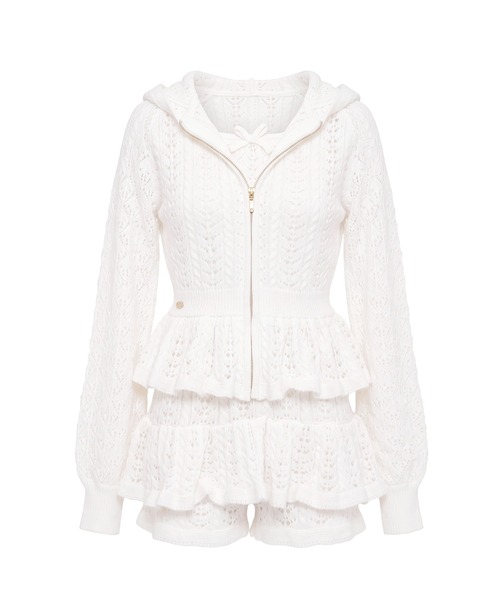 Rose Muse（ロゼミューズ）の「Crochet knit hoodie pants set（セットアップ・レディース・オフホワイト/ピンク・FREE）」の8枚目の写真