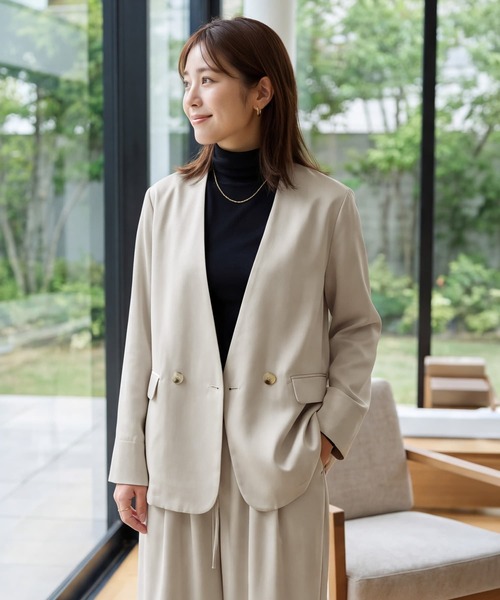 STYLE DELI(スタイルデリ)の「【セット対応】微光沢ツイルダブルジャケット(テーラードジャケット・レディース・ライトグレー/グレー系その他/ブラウン系その他/ブラック・FREE)」の4枚目の写真