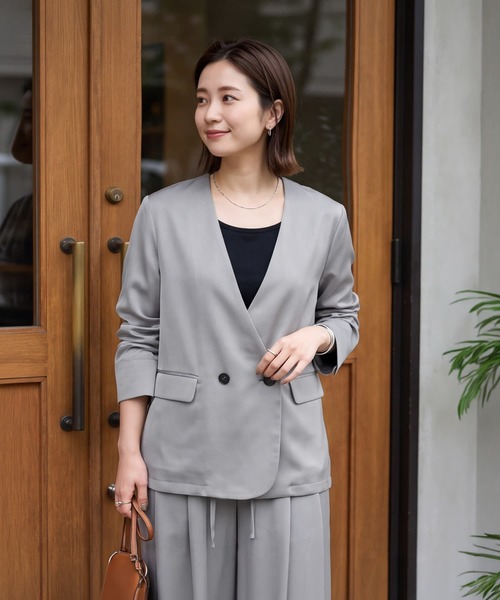 STYLE DELI(スタイルデリ)の「【セット対応】微光沢ツイルダブルジャケット(テーラードジャケット・レディース・ライトグレー/グレー系その他/ブラウン系その他/ブラック・FREE)」の3枚目の写真