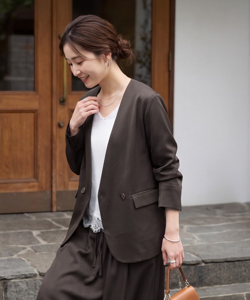 STYLE DELI(スタイルデリ)の「【セット対応】微光沢ツイルダブルジャケット(テーラードジャケット・レディース・ライトグレー/グレー系その他/ブラウン系その他/ブラック・FREE)」の5枚目の写真
