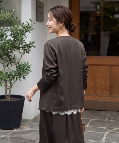 STYLE DELI(スタイルデリ)の「【セット対応】微光沢ツイルダブルジャケット(テーラードジャケット・レディース・ライトグレー/グレー系その他/ブラウン系その他/ブラック・FREE)」の7枚目の写真