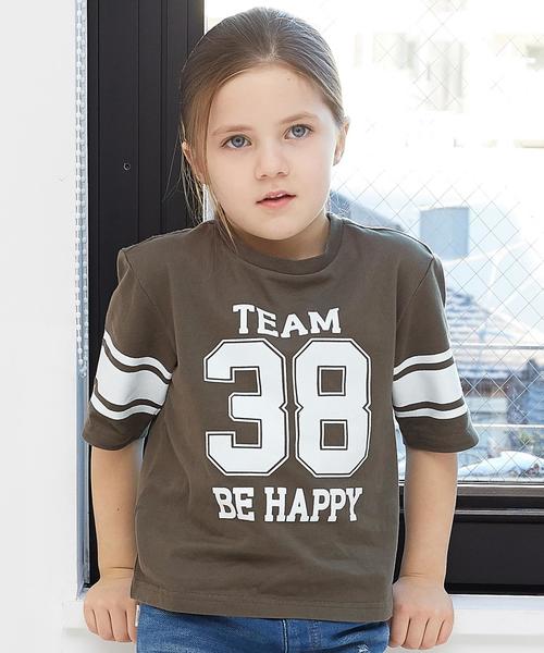 green label relaxing（グリーンレーベルリラクシング）の「【KIDS】オーガニックコットン BIGナンバリングプリント Tシャツ 5L◆（Tシャツ/カットソー・キッズ・オフホワイト/オリーブ・105/135/95/125/115）」の2枚目の写真