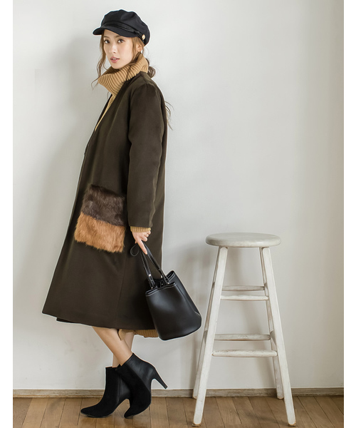 Re Edit リエディ の エコファーポケットノーカラーロングコート チェスターコート Wear