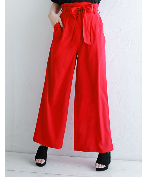 Re:EDIT（リエディ）の「ウエストリボンワイドパンツ（その他パンツ・レディース・ベージュ/マスタード/ネイビー/ホワイト/レッド/ブラック/グリーン・LARGE/SMALL/MEDIUM）」の7枚目の写真