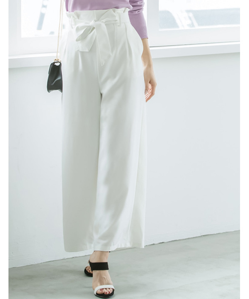 Re:EDIT（リエディ）の「ウエストリボンワイドパンツ（その他パンツ・レディース・ベージュ/マスタード/ネイビー/ホワイト/レッド/ブラック/グリーン・LARGE/SMALL/MEDIUM）」の2枚目の写真