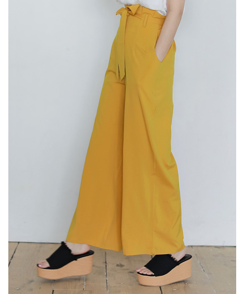 Re:EDIT（リエディ）の「ウエストリボンワイドパンツ（その他パンツ・レディース・ベージュ/マスタード/ネイビー/ホワイト/レッド/ブラック/グリーン・LARGE/SMALL/MEDIUM）」の6枚目の写真