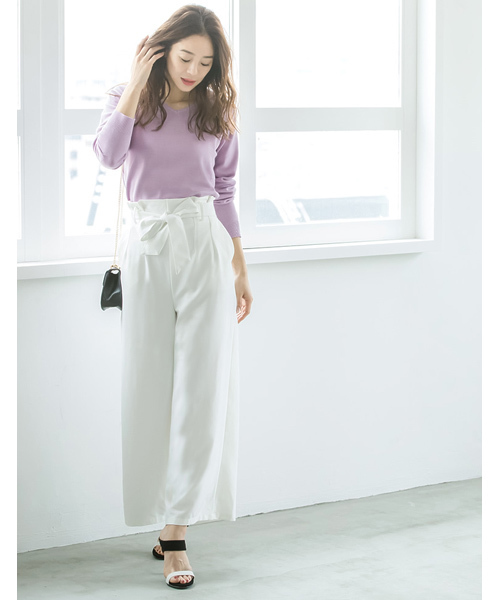 Re:EDIT（リエディ）の「ウエストリボンワイドパンツ（その他パンツ・レディース・ベージュ/マスタード/ネイビー/ホワイト/レッド/ブラック/グリーン・LARGE/SMALL/MEDIUM）」の8枚目の写真