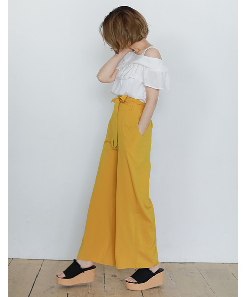 Re:EDIT（リエディ）の「ウエストリボンワイドパンツ（その他パンツ・レディース・ベージュ/マスタード/ネイビー/ホワイト/レッド/ブラック/グリーン・LARGE/SMALL/MEDIUM）」の10枚目の写真