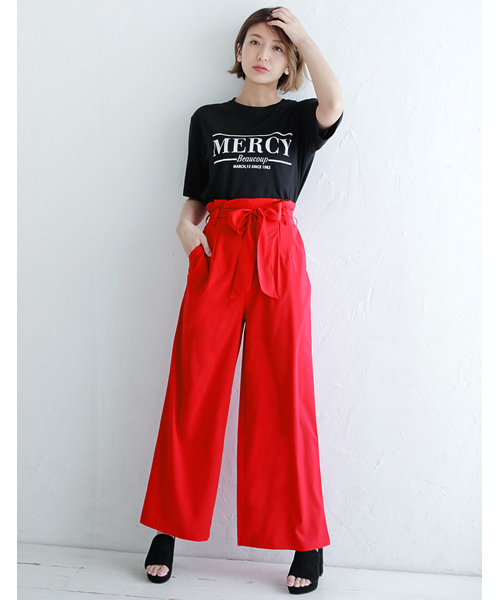 Re:EDIT（リエディ）の「ウエストリボンワイドパンツ（その他パンツ・レディース・ベージュ/マスタード/ネイビー/ホワイト/レッド/ブラック/グリーン・LARGE/SMALL/MEDIUM）」の11枚目の写真