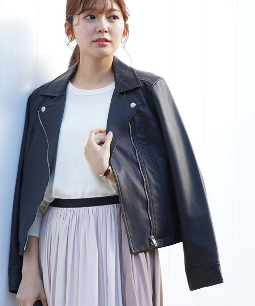 rps(アールピーエス)の「ライダースジャケット(ライダースジャケット・レディース・ブラック/ブラウン/キャメル/グレイッシュベージュ/ピンクベージュ・M)」の2枚目の写真