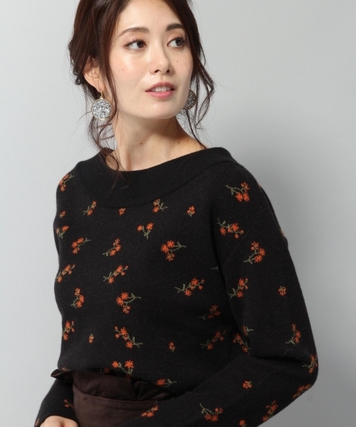 Andemiu(アンデミュウ)の「ハナJQオフショルニットプルオーバー773273(ニット/セーター・レディース・ブラック/グレー・FREE)」の1枚目の写真