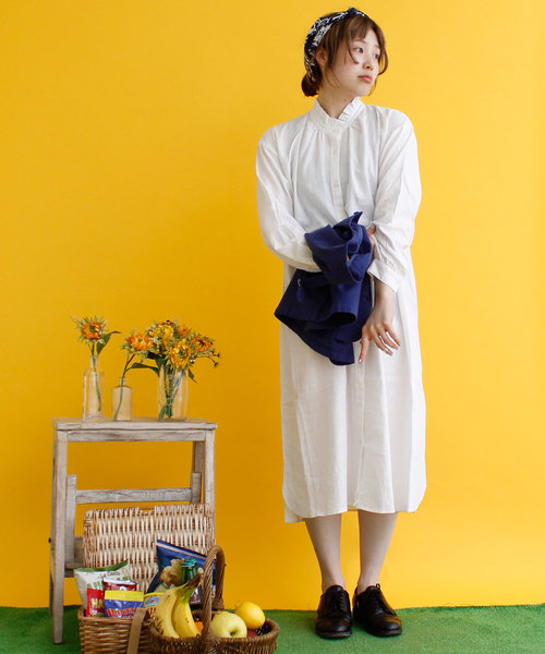 Par Ici パーリッシィ の 麻レーヨン スタンドフリルワンピース シャツワンピース Wear