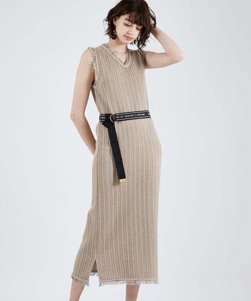 UNITED TOKYO(ユナイテッドトウキョウ)の「アセストライプワンピース(ワンピース・レディース・ベージュ/グリーン・1)」の2枚目の写真