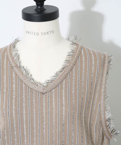 UNITED TOKYO(ユナイテッドトウキョウ)の「アセストライプワンピース(ワンピース・レディース・ベージュ/グリーン・1)」の7枚目の写真