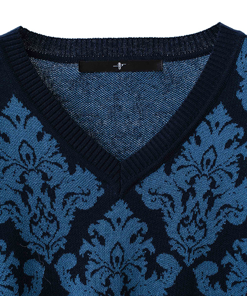 NO ID.（ノーアイディ）の「mn1761-ＣニットアラベスクＪＱ－Ｖ－Ｎプルオーバー（ニット/セーター・メンズ・ブラウン/ネイビー/ブラック×ホワイト/ブラック×ゴールド・1/2）」の20枚目の写真