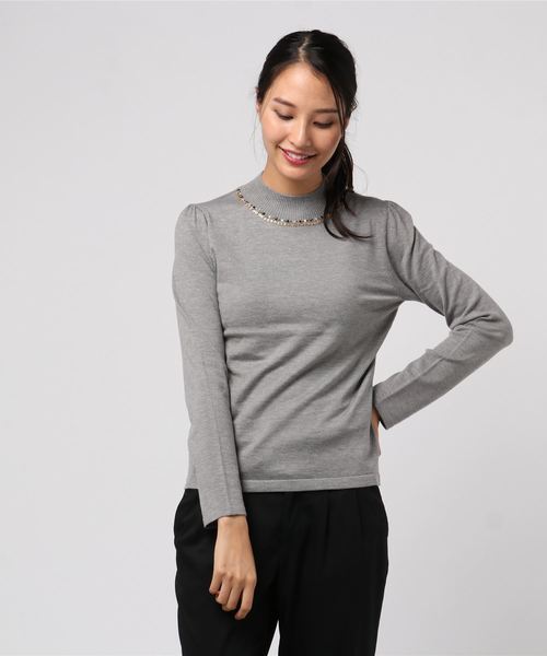 YECCA VECCA（イェッカヴェッカ）の「・ビジューハイネックニット（ニット/セーター・レディース・杢グレー/ブラック/モカ/グリーン・FREE）」の13枚目の写真