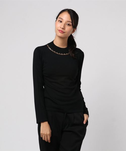 YECCA VECCA（イェッカヴェッカ）の「・ビジューハイネックニット（ニット/セーター・レディース・杢グレー/ブラック/モカ/グリーン・FREE）」の2枚目の写真