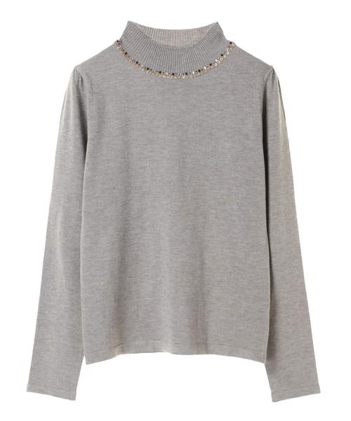 YECCA VECCA（イェッカヴェッカ）の「・ビジューハイネックニット（ニット/セーター・レディース・杢グレー/ブラック/モカ/グリーン・FREE）」の5枚目の写真