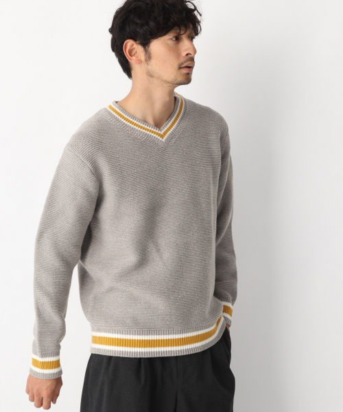 GLOBAL WORK（グローバルワーク）の「ラインＶネックガーターニット/821531（ニット/セーター・メンズ・ネイビー/グリーン系その他3/ライトベージュ/グレー・SMALL/LARGE/MEDIUM/X-LARGE）」の5枚目の写真